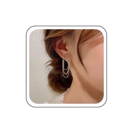 Zeshimb Crystal Chain Tassel Dangle Earrings Open CZ Heart Stud Earrings Gold Ball Beads Chain Love Heart Earrings Rhinestone Tennis Chain Earrings Wedding Bridal Jewelry for Women, Zinc, No Gemstone