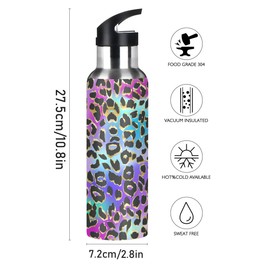 JUMBEAR Fashion Colorful Leopard Animal Print Water Bottle Acuum Insulated Stainless Steel Leakproof Wide Mouth Kettle with Straw Lid for Fitness Gym Outdoor Sports