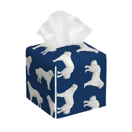 WCMYII Tissue Box Cover Great Pyrenees Cute Dogs Modern PU Leather Square Tissue Box Holder - Decorative Holder/Organizer for Bathroom Vanity Countertop, Night Stands, Office Desk & Car 5""X5""X5""