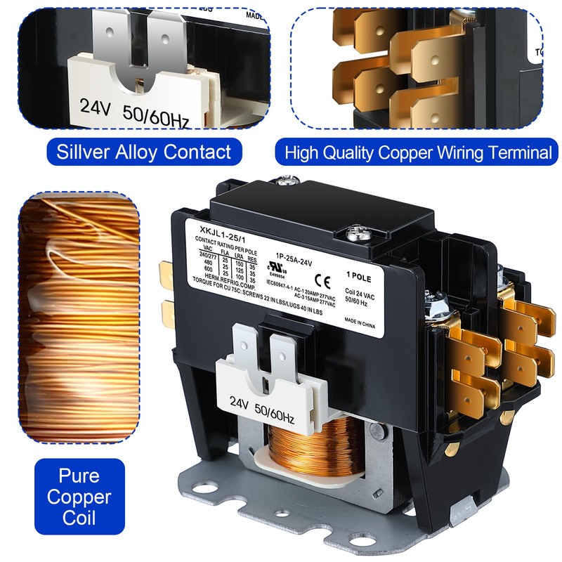 Dreyoo 1 Pack Carrier HVAC Motor Contactor, 24V 25 Amp