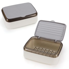 Realand 2Pcs Soap Dish Holder with Drainage Tray and Lid, 2 Layers Removable Bar Soap Case Container, Large Waterproof Soap Box for Shower Bathroom Sink, Grey