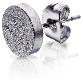 SMYKKO Stud Earrings Okoli Karkea Stainless Steel Tunnel Fake Plugs Brushed Plugs Women Ladies Girls Steel Earring Round Button, Stainless Steel