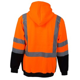 (Set of 3) TS H6611 Men's ANSI Class 3 High Visibility Sweatshirt, Full Zip Hooded, Black Bottom, Fleece (Orange, Medium)