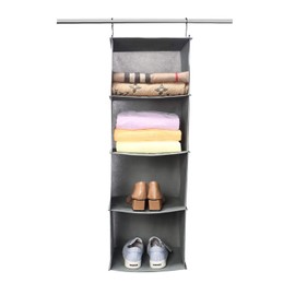 BrilliantJo Hanging Storage with 4 Shelves Wardrobe Closet Organiser, Storage Shelves Unit for Clothes Bag- Light Grey(30 x 30 x 84cm)