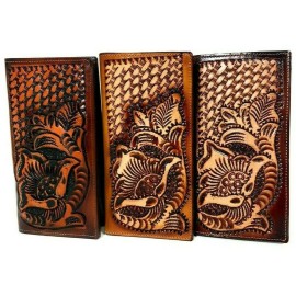 NELIDAS SOUTHERN IMPORTS MEN'S WESTERN COWBOY WALLET GENUINE LEATHER LONG BI FOLD TALL RODEO WALLET - TAN-03