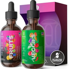 Multivitamin Fruits and Vegetables Supplements – Energy & Vitamin Immune Booster – Liquid for Women & Men – Made in the USA – 2 Pack by HEBS lab combo