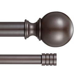 Kemmie 1" Classic Window Curtain Rod with Round & Barrel Finials Simple Double Telescoping Drapery Rod, 72-144", Bronze