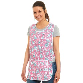 Ladies Floral Design With Piping Tabard Apron Overalls Front Pocket Stylish Tabards For Women Casual Aprons For Women Use in Home Kitchen Restaurants Coffee Shops UK Made (S, Pink)