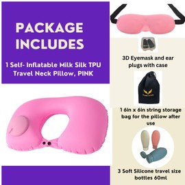 Airplane Pillow - Inflatable Travel Pillow - Airplane Essentials - Travel Neck Pillow - Inflatable Neck Pillow for Traveling - Neck Pillows for Travel - Blow Up Airplane Pillow - Milk Silk TPU