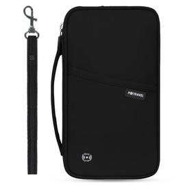 Travel Wallet Family Passport Holder, Portable Travel Document Organiser RFID Blocking Waterproof Portable Travel Wallet for Women Men for ID Card Credit Cards Flight Tickets Money Coins Phone-Black