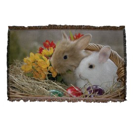 VictoryStore Blanket - Easter Blanket, Bunnies in a Basket Design, 35 Inches x 54 Inches