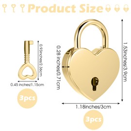 3 Pcs Heart Shaped Lock Gold Heart Shaped Padlock Mini Vintage Locks with Key Small Metal Padlock Archaize Style Lock and Key for Jewelry Box Diary Book Handbag Storage Box