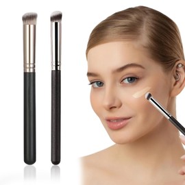 Abgeschrägter Concealer-Pinsel, 2 Stücke, präzises Auftragen des Concealers auf Augenringe oder Hautunreinheiten, Festlegen und Auftragen von flüssigen, Cremes und Puder-Kosmetika