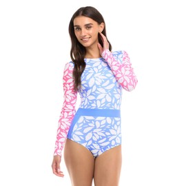 Body Glove Women's Standard Long Sleeve Paddle One Piece Swimsuit with UPF 50+, Petal Print