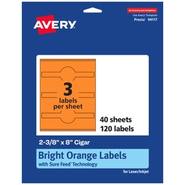 Avery Printable Cigar Labels with Sure Feed Technology, 2-3/8" x 8", Bright Orange Labels, Laser/Inkjet, 120 Total, Great for Soap Labels and Jar Labels