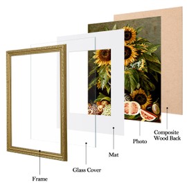 eletecpro 12x16 Picture Frames Set of 2, Vintage Photo Frames with Glass, Ornate Gold Frame 12 x 16 Display 8.5x11 Photo with Mat or 12x16 without Mat for Home Wall Decor, Gold
