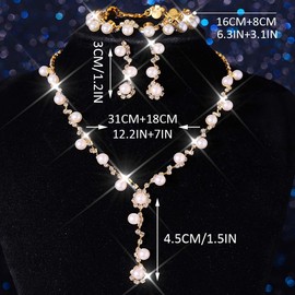 GORAIS Pearl Wedding Jewelry Set Silver Necklace Earrings Sets Costume Jewelry for Women and Bride, Metal, Crystal