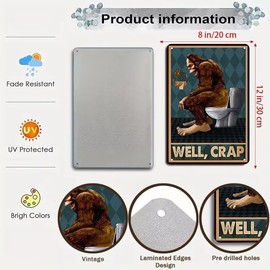 CrazySign Funny Bigfoot Well Crap Tin Sign Vintage Bathroom Toilet Wall Decor 8x12 Inch (3016)