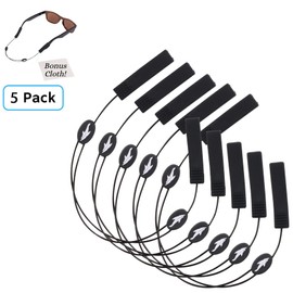 Adjustable Eyeglass Strap (5 Pack Shark Style) - No Tail Sunglass Strap - Eyewear String Holder - With Bonus Glasses Cleaning Cloth - 5 Pack
