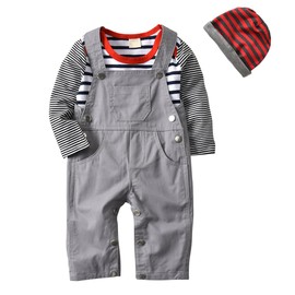 Tearfuty 3pcs Baby Boys Outfits Clothes Sets Striped Romper + Suspender Pants+ Striped hat （9-12 Months）