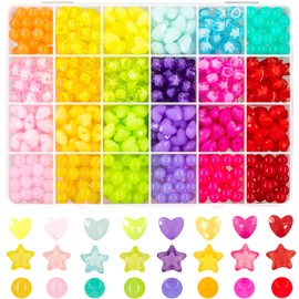 560Pcs Candy Color Pastel Beads Acrylic Heart Beads Stars Beads Colorful Pony Beads Round Beads Cute Loose Plastic Beads Bulk for Jewelry Making DIY Craft Necklace Rainbow Bracelet(Jelly Color Beads)