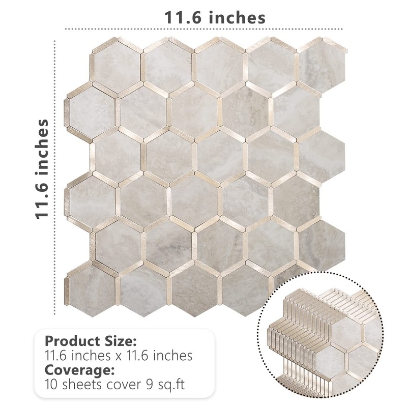 STICKGOO Hexagon Peel and Stick Backsplash Tile, Stick on Backsplash