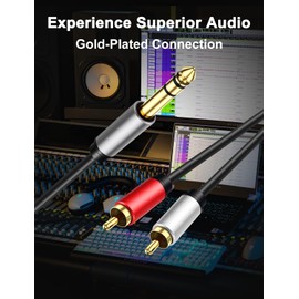 6.35 mm to 2RCA Cable 1/4" inch TRS to RCA Y Splitter Cable，Gold Plated 6.35mm Stereo Male to Dual RCA Male Y Adapter for AV Receiver, Amplifier, Speaker (15FT)