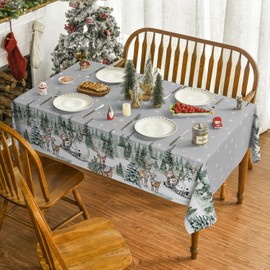 Artoid Mode Snowflakes Trees Snowman Deer Christmas Table Cloth, Rectangular 140x220 cm Xmas Table Cover Protector For Party Home Table Decorations
