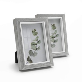 Afuly 6x4 Photo Frame Grey Wooden Deep Picture Frames with White Thick Edge for Wall Desk Decor Family Friends Gifts, 2 Pack