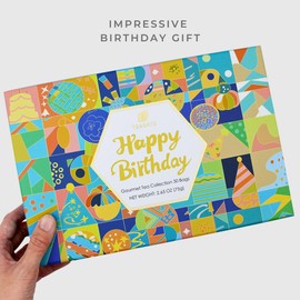 Happy Birthday Tea Collection Gift Set by TEASAYS, Premium Tea Sampler Gift Set with Birthday Messages, 30 All-Natural Whole-Leaf Tea Bags, Unique Birthday Gift for Tea Lovers and All
