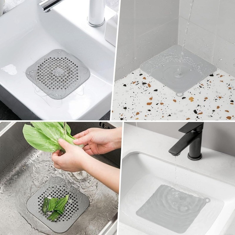 Hopeway 4 PCS Tapón de Silicona para Desagüe de Suelo,Gris