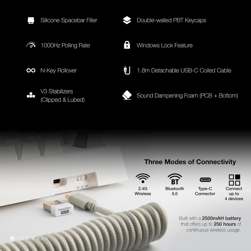 TECWARE Phantom+ Elite 87 Key RGB Mechanical Gaming Keyboard, LED