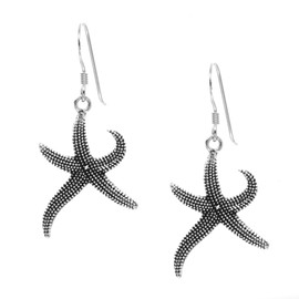 Silverly Women's 925 Sterling Silver Oxidized Starfish Dangle Earrings
