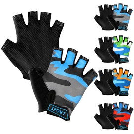 AMFUN Kids Boy Girl Cycling Half Finger Gloves| Non-Slip,Breathable, Bicycle Gloves for Boys and Girls,Fingerless Gym Antislip Grip,Ideal for BMX, MTB, Gymnastics, Bike Riding and Outdoor Sports