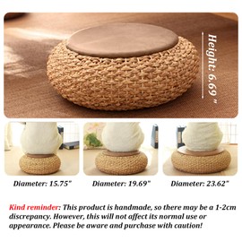 Round Woven Floor Pillow Natural Seat Cushion Boho Handmade Tatami Straw Mat, Handmade Floor Pouf Mat, Ottoman Foot Rest Living Room Decor (23.62" Dia. x 6.70" H)