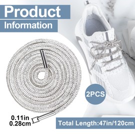 Pndeyo 2pcs Glitter Rhinestone String, Sparkly Crystal Hoodie Drawstring, Bling Round Rhinestones Rope Replacement for Hoodies Sweatpants Shorts Shoes Bags Accessories- White