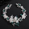 Rumtock White Flower Silver Leaves Green Rhinestone Headband for Wedding