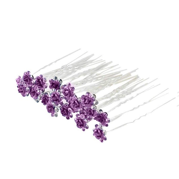 WedDecor 40pcs Purple Wedding Hair Pins with Crystal Rose Flower