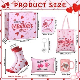 7 Pcs Galentine's Day Gifts Set for Women Include Mug Cup Tote Bag Makeup Bag Socks Keychain Greeting Card with Box Gift Ideas Ladies Celebrating Ladies BFF Bestie Galentine Party Favors