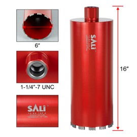 SALI Wet Diamond Core Drill Bits 6" (152mm) Diameter, 15" (380mm) Drilling Depth, Turbo Laser-Welded Segments(Wavy Teeth) with x1-1/4-7 Thread Core Bit for Rebar Concrete Brick Block Masonry Stone