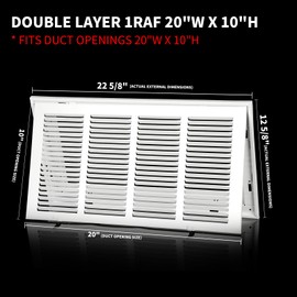 20x10 Air Return Grille [Duct Opening Size] Return Vent Cover for Wall or Ceiling,Steel Return Air Grill Removable Face/Door for 1 inch Filters (20"Wx10"H[Duct Opening])