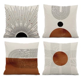 ISANOU Abstract Minimalist Throw PillowCovers,Mid-Century Modern Geometric Sun Pillow Case Decor Set of 4,Bohemian Pillow Decorative for Home Living Room Bedroom Sofa,18x18 Inch