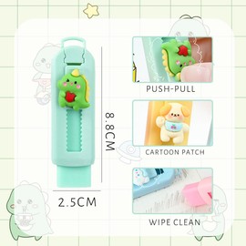 FENQURO Pack of 4 Retractable Erasers, Erasers for Pencils and Colouring Pencils, Puppy and Dinosaur Shaped Eraser, Nice Gift Idea, 2.5 x 8.8 x 1.5 cm