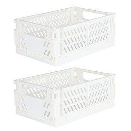 Tixill 2-Pack Mini Foldable Plastic Baskets for Organizing and Storage, Collapsible Storage Crate for Home Kitchen Bedroom Bathroom Office (9.8x6.5x3.8, White)