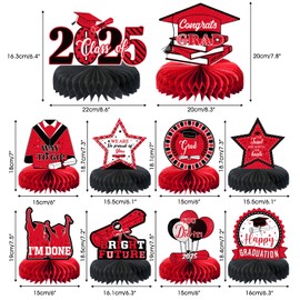 10PCS Graduation Party Decorations Class of 2025 Congrats Grad Table Centerpieces Congratulate Graduation Honeycomb Table Toppers for Graduation Party Supplies(Red Black)