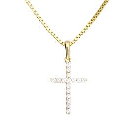 My Gold Crossini Women's Cross Pendant 585 Gold (Without Chain) Real Yellow Gold (14 Carat) Zirconia Black White on Both Sides 21 mm x 10 mm, Yellow Gold, Cubic Zirconia