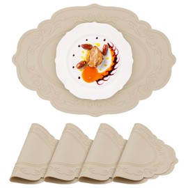 yuuzue Silicone Placemats Set of 4, Oval Table Placemats Heat Resistant Waterproof Wipeable Non-Slip Table Mat, Vintage Kitchen Placemats Table Protector for Indoor Outdoor