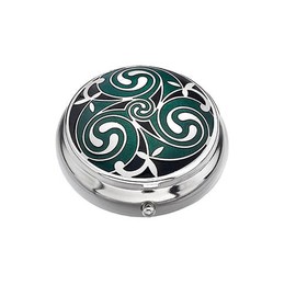 GaelSong Enameled Metallic Pill Box Plastic-Lined Compartment 1.5" Diameter Birthday Gift Souvenir Present Health Care Organizer (Triskelion)