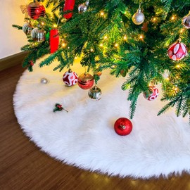 AMZHRLY 48 Inch Large Christmas Tree Skirt White Faux Fur Xmas Tree Skirt Christmas Decorations Holiday Tree Ornaments