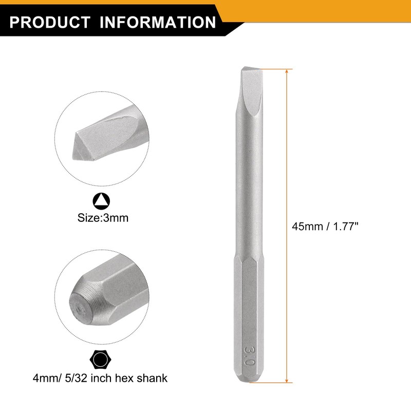 sourcing map 3pcs 3.0mm Triangle Screwdriver Bit 5/32" Hex Shank